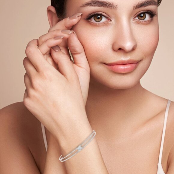 Brand New! 2/5 CTW Round Lab Grown Diamond Double Chain Bracelet - 7 Inches - Picture 7 of 7